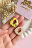 Pampilles AMBRE réversibles écru ou à rayures bleu roi et blanc avec motifs citrons - boucles d’oreilles interchangeables