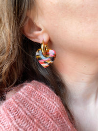 Pampilles INAYA marbré marron, rosé et framboise - boucles d’oreilles interchangeables