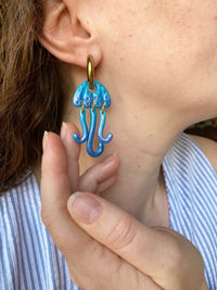 Pampilles AMÉLIA méduse bleu mauve nacré - boucles d’oreilles interchangeables