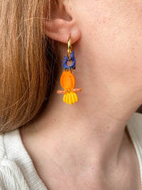 Pampilles LÉON perroquets blanc jaune ou perroquets bleu orange jaune - boucles d’oreilles interchangeables