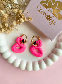 Pampilles MAËLLE bouée flamant rose - boucles d’oreilles interchangeables