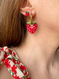 Pampilles fraise rouge à points blancs SERENA - boucles d’oreilles interchangeable