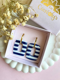 Pampilles ÉZIA marinière bleu marine blanc - boucles d’oreilles interchangeables