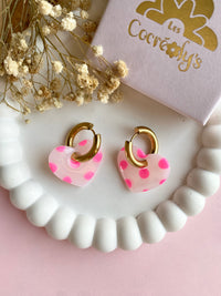 Pampilles INAYA translucide avec motif à pois rose fluo - boucles d’oreilles interchangeables