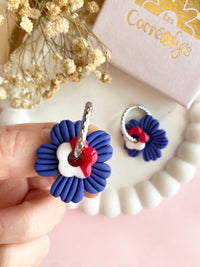 Pampilles ODINA bleu roi + FLORETTE blanc rouge - boucles d’oreilles interchangeables