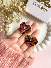 Pampilles INAYA marbré marron, rosé et framboise - boucles d’oreilles interchangeables