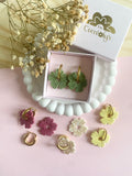 Pampilles ODINA sauge, rose, blanc éclats dorés ou mimosa - boucles d’oreilles interchangeables