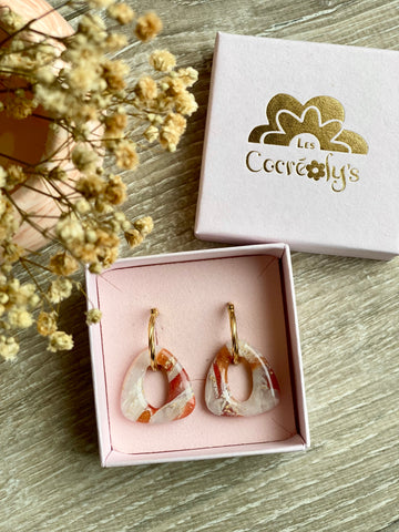 Pampilles AMBRE marbré rosé , noir doré ou argenté - boucles d’oreilles interchangeables