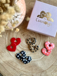 Pampilles INAYA réversibles noir ou moka léopard , rouge, ou rose à carreaux - boucles d’oreilles interchangeables