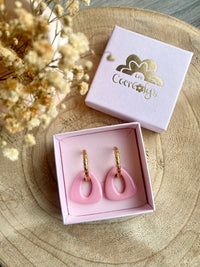 Pampilles AMBRE rose uni ou vanille motif léopard rose réversibles - boucles d’oreilles interchangeables