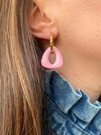 Pampilles AMBRE rose uni ou vanille motif léopard rose réversibles - boucles d’oreilles interchangeables