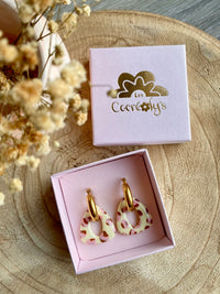 Pampilles AMBRE rose uni ou vanille motif léopard rose réversibles - boucles d’oreilles interchangeables
