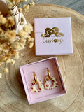 Pampilles AMBRE rose uni ou vanille motif léopard rose réversibles - boucles d’oreilles interchangeables