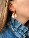 Pampilles AMBRE rose uni ou vanille motif léopard rose réversibles - boucles d’oreilles interchangeables