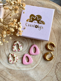 Pampilles AMBRE rose uni ou vanille motif léopard rose réversibles - boucles d’oreilles interchangeables